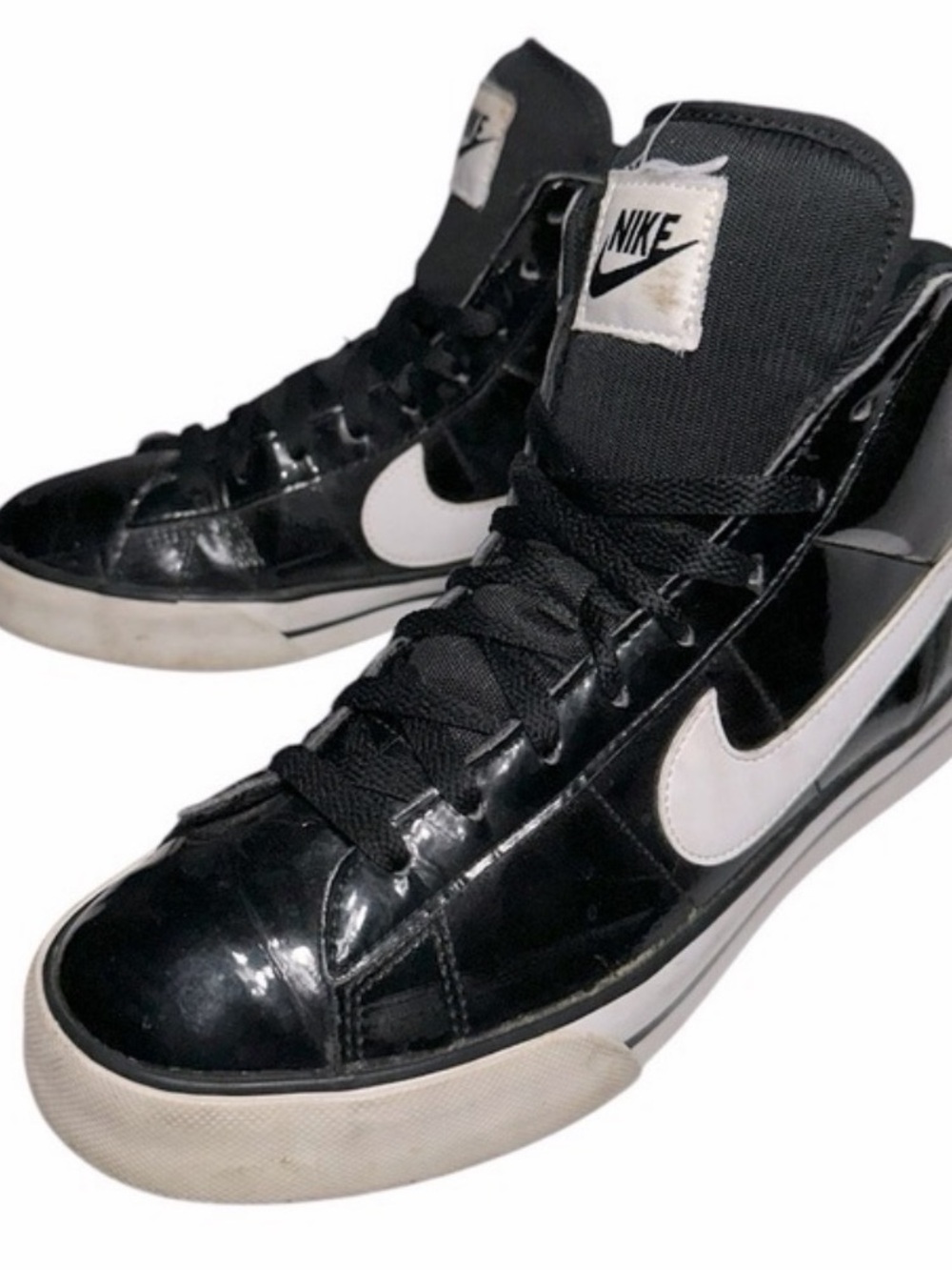 Nike Men’s Black and White High-Top Sneakers with White Swoosh